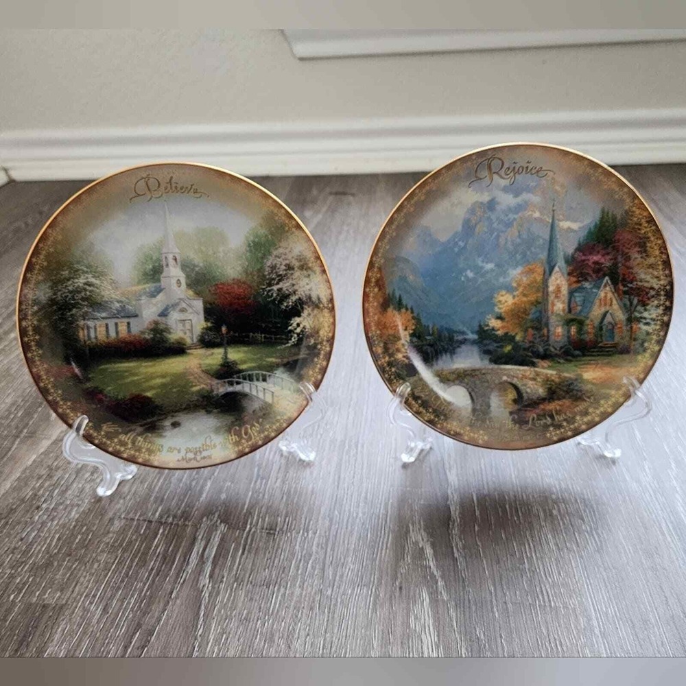 Thomas Kincade Inspirational Mountain Chapel and Hometown Chapel Plates‎